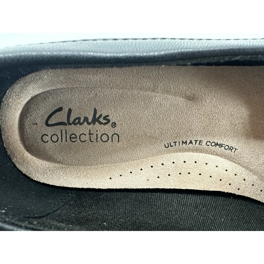 Clarks Collection Leather Slip-On Loafer Juliet Shine Black Women's Sz 8.5 EUC